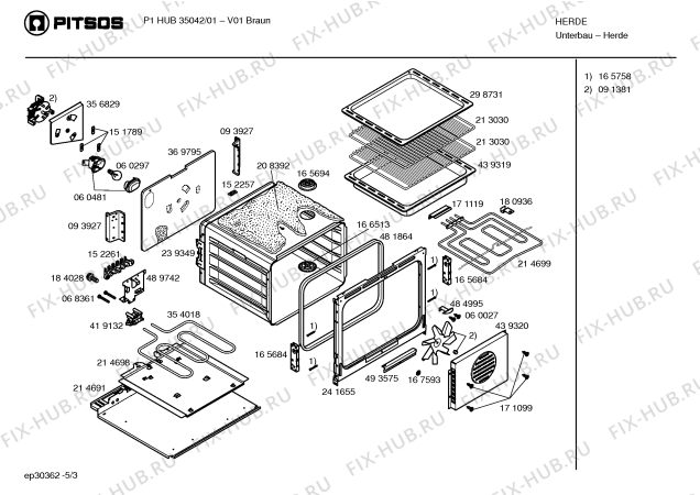 Взрыв-схема плиты (духовки) Pitsos P1HUB35042 - Схема узла 03