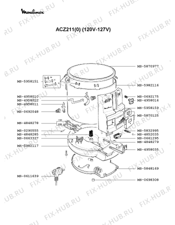 Взрыв-схема тостера (фритюрницы) Moulinex ACZ211(0) - Схема узла 9P002096.1P2