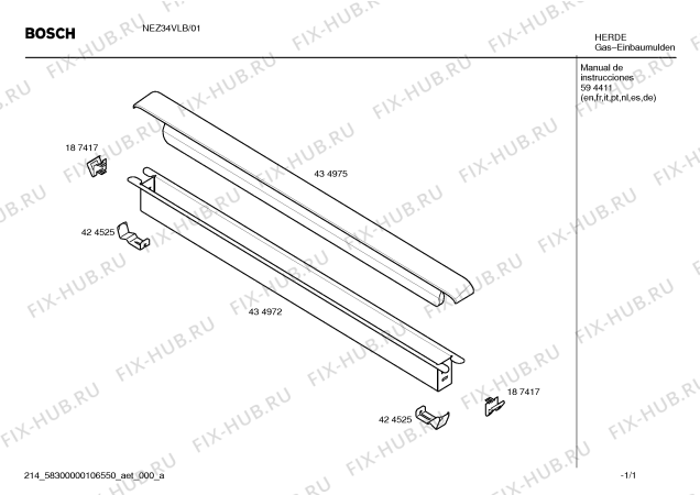 Схема №1 NEZ34VLB с изображением Кронштейн для плиты (духовки) Bosch 00434975