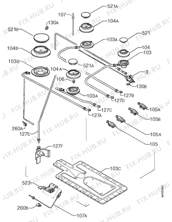 Взрыв-схема плиты (духовки) Juno HG5164GC - Схема узла Functional parts 267