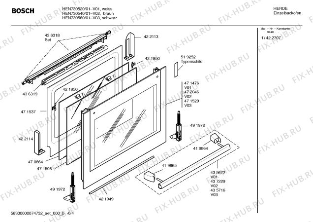 Схема №5 HEN734520 с изображением Панель управления для духового шкафа Bosch 00438043