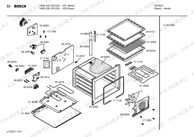 Схема №5 HSN230DEU с изображением Ручка управления духовкой для плиты (духовки) Bosch 00171346