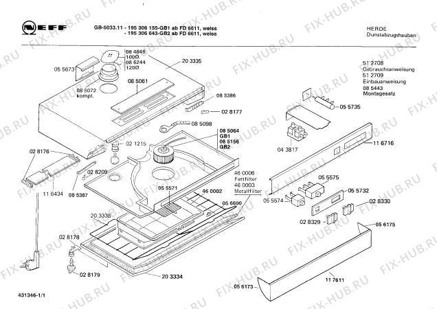Схема №1 195306643 GB-5033.11 с изображением Панель для вытяжки Bosch 00116716