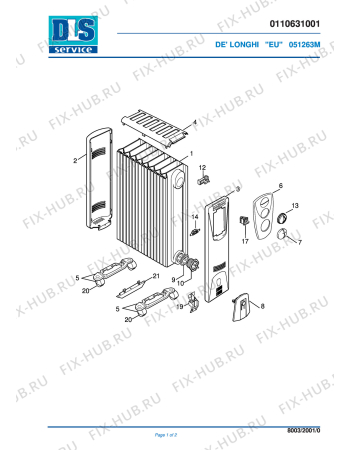 Схема №1 051263M с изображением Покрытие для электрообогревателя DELONGHI 5310001200