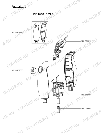 Схема №2 DD103142/700 с изображением Корпусная деталь для электромиксера Moulinex MS-0623121