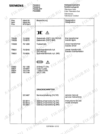 Схема №12 FS238V6 с изображением Инструкция по эксплуатации для жк-телевизора Siemens 00530914