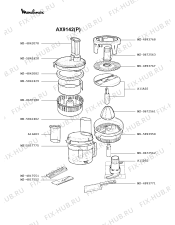 Взрыв-схема кухонного комбайна Moulinex AX9142(P) - Схема узла CP000598.8P2