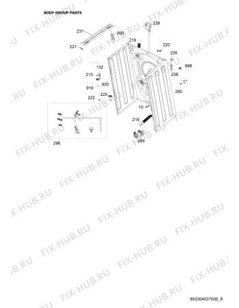 Схема №7 WM105V с изображением Бак (полубак) для стиральной машины Whirlpool 482000005857