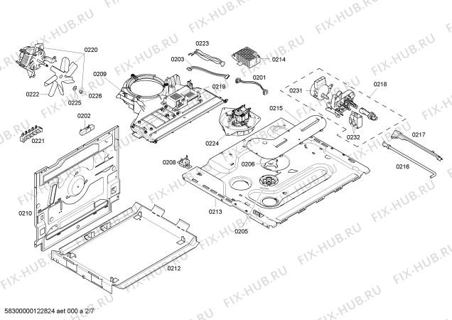 Взрыв-схема плиты (духовки) Bosch HLN652050X - Схема узла 02