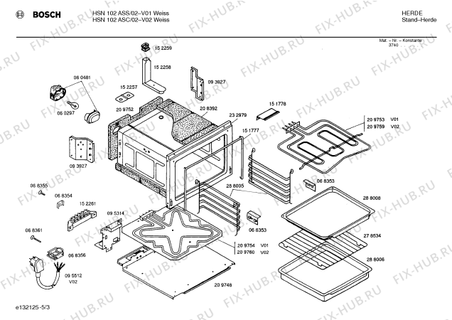 Схема №5 HSN102BSF с изображением Шина для плиты (духовки) Bosch 00287997