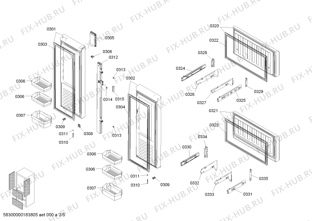 Схема №5 KME45V20TI с изображением Выдвижной ящик для холодильника Bosch 00772282