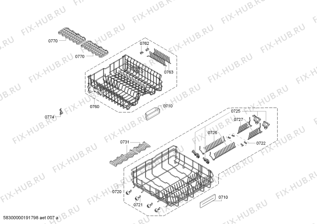 Схема №6 SN55E208EU TP3 с изображением Корзина для посуды для электропосудомоечной машины Bosch 00771608