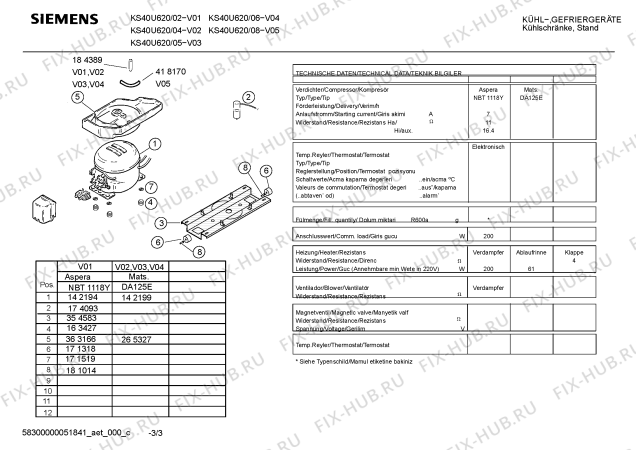Взрыв-схема холодильника Siemens KS40U620 - Схема узла 03