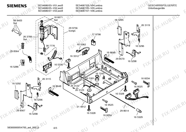 Взрыв-схема посудомоечной машины Siemens SE54687 EXTRAKLASSE - Схема узла 05