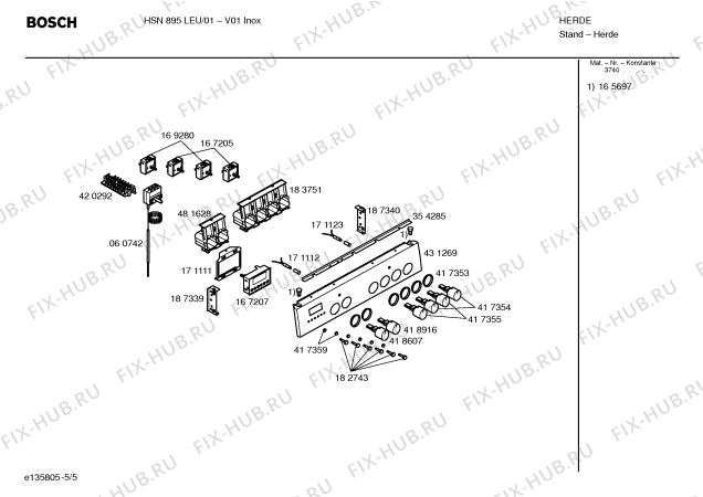 Схема №4 HSN895LEU с изображением Ручка выбора температуры для духового шкафа Bosch 00418916