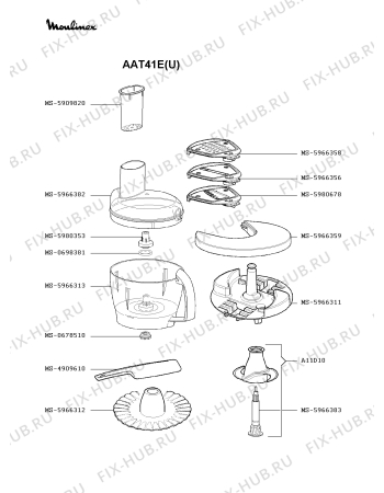 Взрыв-схема кухонного комбайна Moulinex AAT41E(U) - Схема узла OP002832.0P3
