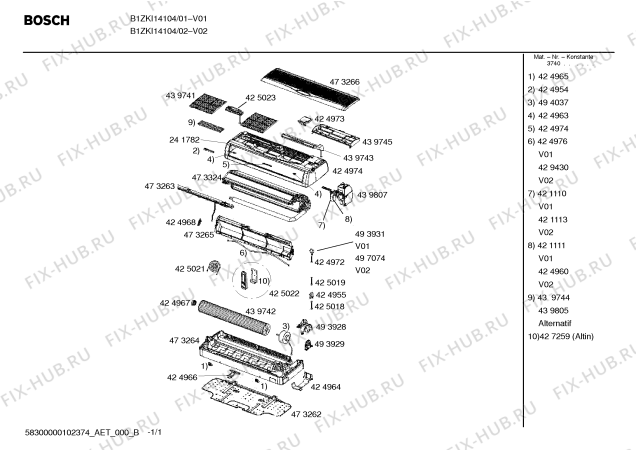 Схема №1 B1ZKI14104 с изображением Корпус для кондиционера Siemens 00241782