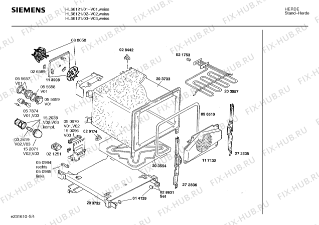 Взрыв-схема плиты (духовки) Siemens HL66121 - Схема узла 04