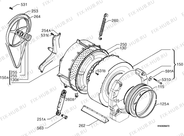 Взрыв-схема стиральной машины Electrolux EWW1495 - Схема узла Functional parts 267