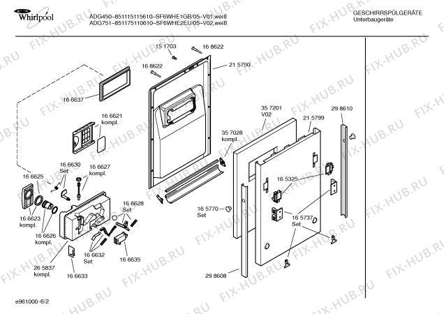 Взрыв-схема посудомоечной машины Whirlpool SF6WHE1GB ADG450-851115115610 - Схема узла 02