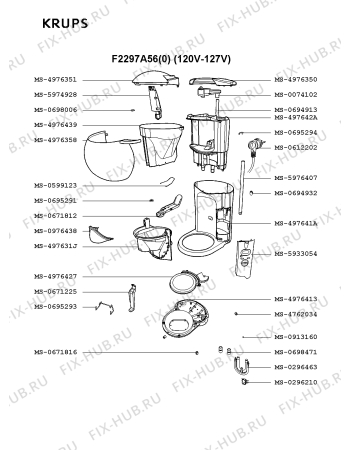 Взрыв-схема кофеварки (кофемашины) Krups F2297A56(0) - Схема узла 3P001587.9P2