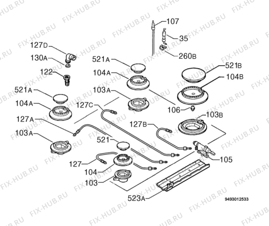 Взрыв-схема плиты (духовки) Zanussi ZGF646ICX - Схема узла Functional parts 267