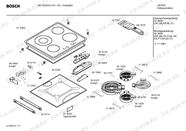 Схема №1 NKT625DCC с изображением Стеклокерамика для плиты (духовки) Bosch 00215363