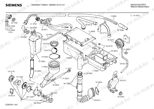Взрыв-схема стиральной машины Siemens WM38710 SIWAMAT FAMILY - Схема узла 04