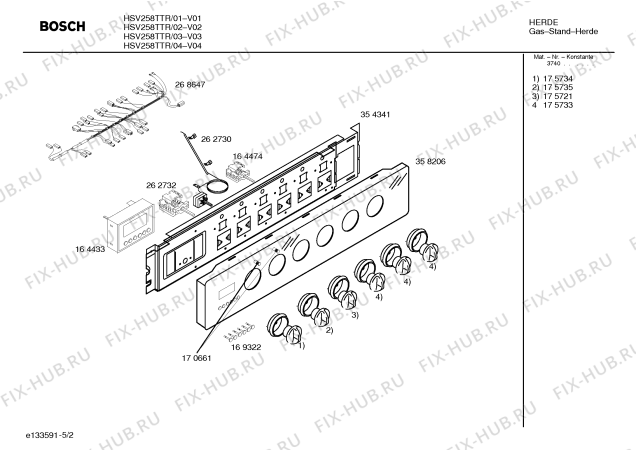 Схема №5 HSV258TTR с изображением Панель управления для духового шкафа Bosch 00358206