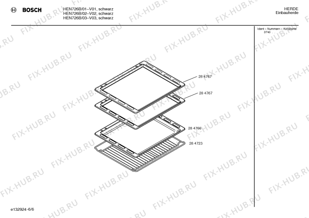 Схема №6 HEN726B с изображением Панель управления для плиты (духовки) Bosch 00354201