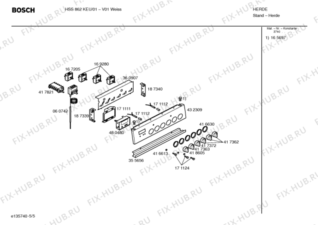 Взрыв-схема плиты (духовки) Bosch HSS862KEU - Схема узла 05