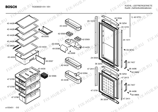 Взрыв-схема холодильника Bosch KGS363D1 - Схема узла 02