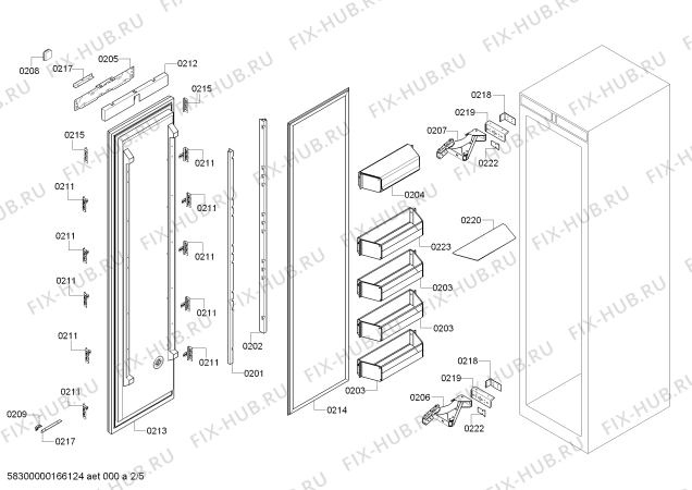 Схема №4 RF461700 с изображением Дверь для холодильной камеры Bosch 00247338