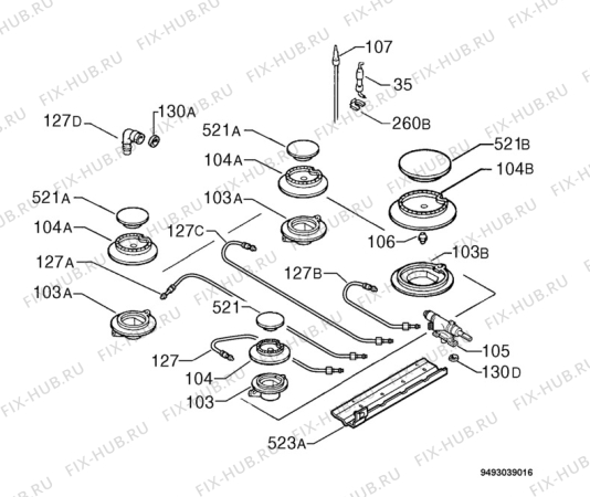 Взрыв-схема плиты (духовки) Zanussi ZGF64XK - Схема узла Functional parts 267