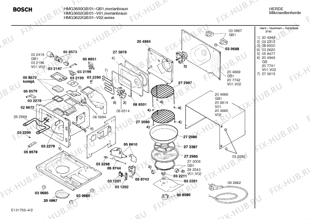 Взрыв-схема микроволновой печи Bosch HMG3602GB - Схема узла 02