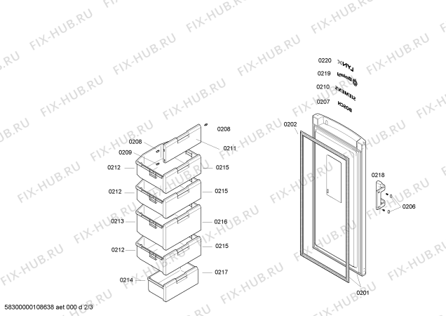 Взрыв-схема холодильника Bosch GSD26410GB - Схема узла 02