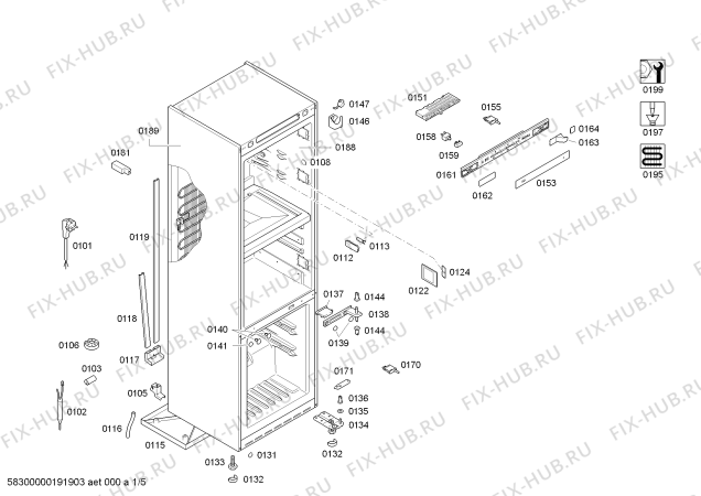 Схема №5 KG39FSB30 с изображением Дверь морозильной камеры для холодильника Siemens 00687804