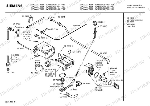 Схема №4 WM20840PL WM20840 с изображением Таблица программ для стиралки Siemens 00168240
