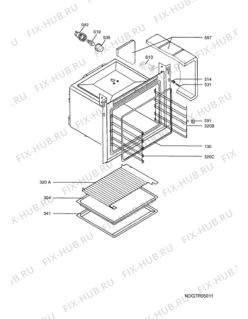 Взрыв-схема плиты (духовки) Electrolux EOB67000X  UK AFIPRI - Схема узла Oven
