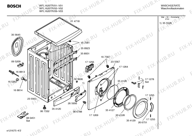 Взрыв-схема стиральной машины Bosch WFL1620TR Eurowasher 1620 - Схема узла 02