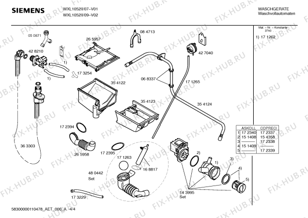Схема №4 WXL1052II -freeStyle 1052 с изображением Инструкция по эксплуатации для стиралки Siemens 00691190