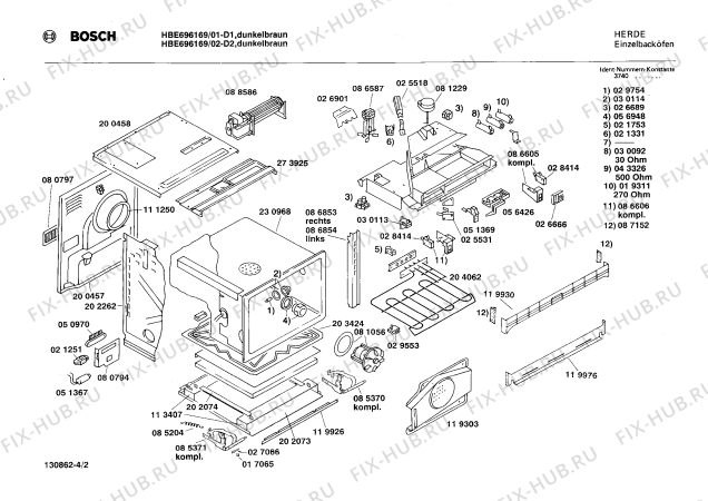 Взрыв-схема плиты (духовки) Bosch HBE696169 - Схема узла 02