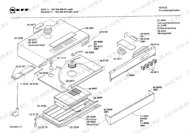 Схема №1 D1620W1GB 5033.11 с изображением Панель для вытяжки Bosch 00118560