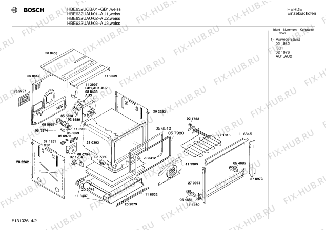 Взрыв-схема плиты (духовки) Bosch HBE632UAU - Схема узла 02