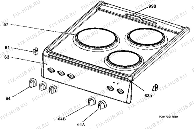 Взрыв-схема плиты (духовки) Electrolux EKC5021 - Схема узла Section 4