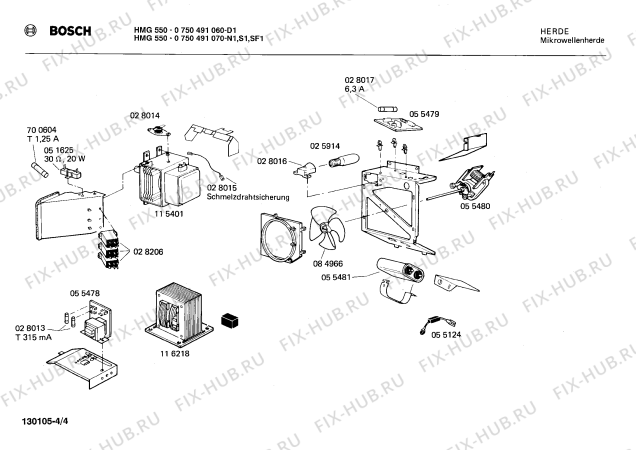 Взрыв-схема микроволновой печи Bosch 0750491060 HMG550 - Схема узла 04