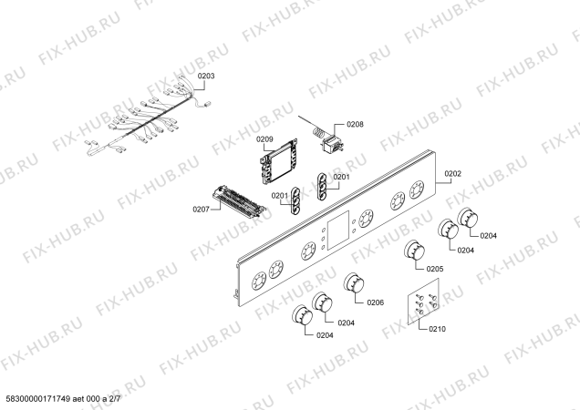 Схема №7 HGV74W353Y с изображением Ручка переключателя для электропечи Bosch 00630266