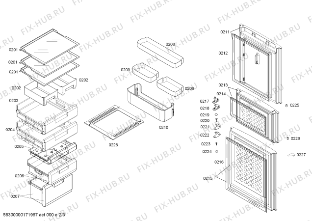 Взрыв-схема холодильника Bosch KGD23110TI - Схема узла 02