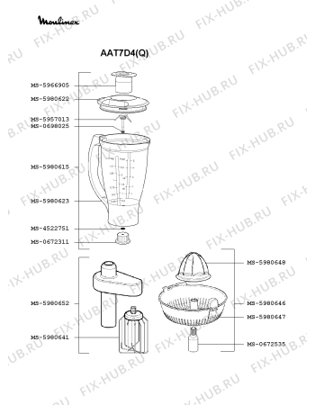Взрыв-схема кухонного комбайна Moulinex AAT7D4(Q) - Схема узла NP000293.9P3