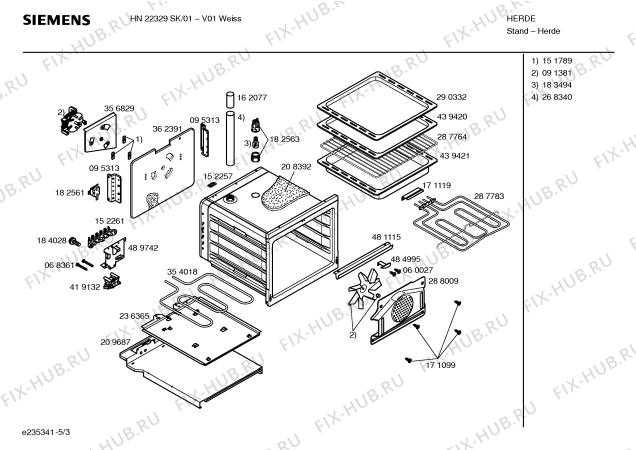 Взрыв-схема плиты (духовки) Siemens HN22329SK - Схема узла 03